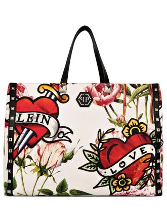 Philipp Plein Love canvas tote bag - women - Leather/Cotton/Linen/Flax/Cotton - OS - White
