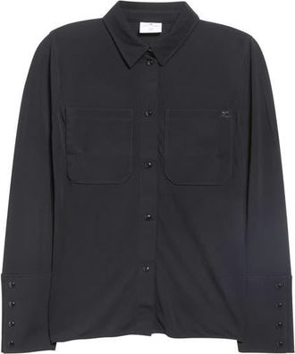 Courr&egrave;ges Two Pocket Stretch Jersey Snap Front Shirt in Black at Nordstrom, Size 42