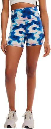 Free People FP Movement Printed Never Better Bike Shorts in Blue Watercolor Flow at Nordstrom, Size X-Large