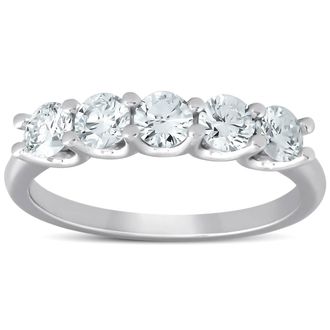 Pompeii3 1 Ct Five Stone EX3 Lab Grown Diamond Wedding Ring 14k White Gold EX3 Lab Grown