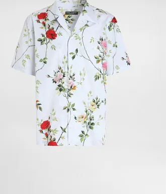 Dolce & Gabbana Rose-print Poplin Hawaii Shirt - Man Shirts Multicolor 37