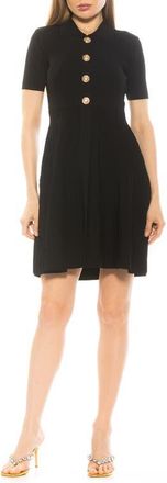 Alexia Admor Soren Short Sleeve Fit & Flare Sweater Dress in Black at Nordstrom, Size Small