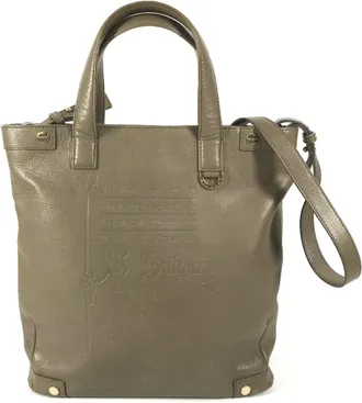 Bulgari Gray Leather Handbag Shoulder Bag Tote Bag (Pre-Owned)