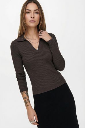 Only Polokragenpullover ONLY ONLKAYA LS POLO PULLOVER EX KNT, Damen, Gr. XL, chocolate torte, Strick, Obermaterial: 70% Viskose, 30% Nylon, unifarben, regu