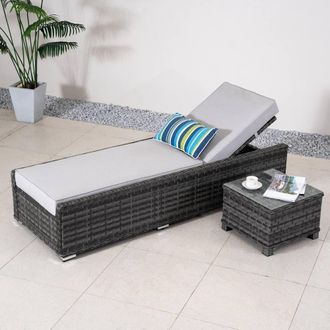 Direct Wicker Adjustable Sun Lounge with Side Table - 5-Position in Grey | Size: 2 Pack