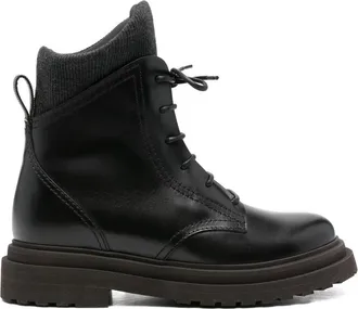 Brunello Cucinelli Lace-up Ribbed-knit Boots