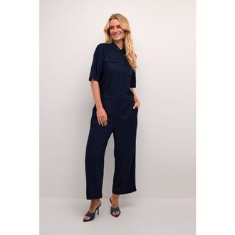Kaffe Ruthie Cropped Leg Button Jumpsuit in Midnight Marine at Nordstrom, Size 14