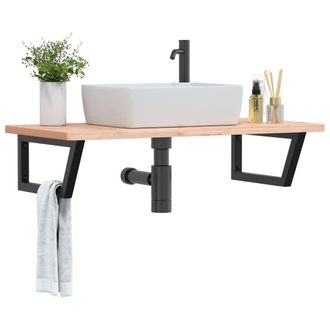 Berkfield Home Basin Shelf Wall Mounted Steel & Solid Wood Beech in Brown
