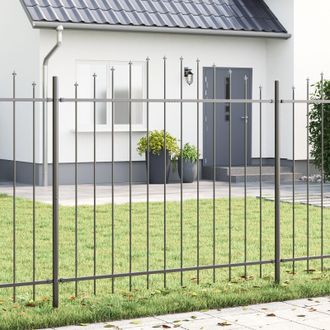 Berkfield Home Grey Garden Fence with Hoop Top - 5.1 x 1.5 m Steel