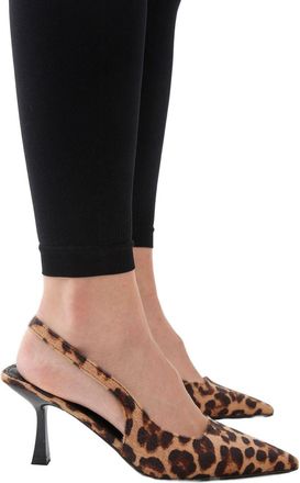 Misspap Leopard High Stiletto Heel Sling Back Court Shoes, 3, Leopard