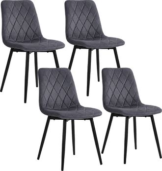 Relaxdays Relaxdays Silla De Comedor Tapizada, Juego De 4, Terciopelo, Patas Met&aacute;licas, 120 Kg, Antracita, Sal&oacute;n, Cocina