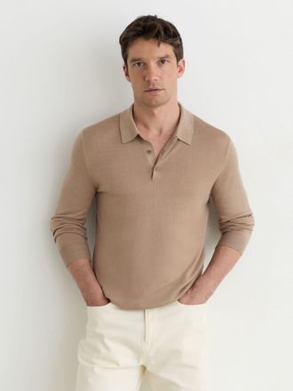 Reiss Taupe Brown Pigment-dyed Merino Wool Long-sleeve Polo, Xxl