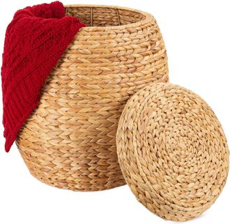 Best Choice Products Vintage Multipurpose Hyacinth Storage Organizer Tote Basket w/ Lid