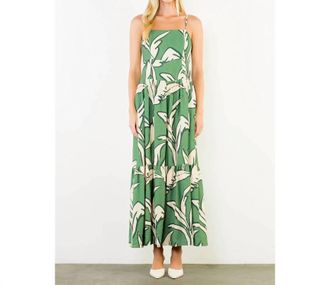 THML Clothing Strap Leaf Maxi Dress In Green