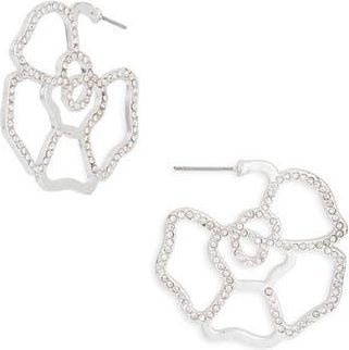 Karine Sultan Crystal Flower Medium Hoop Earrings in Silver at Nordstrom Rack