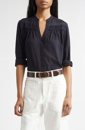 Nili Lotan Clarys Shirred Yoke Top in Midnight at Nordstrom, Size X-Small