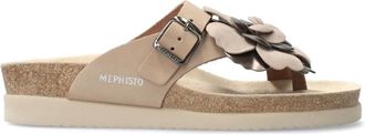 Mephisto Bloemige Slide Sandaal - Taupe - Dames - Slippers - Beige - 42 EU - Schoenen