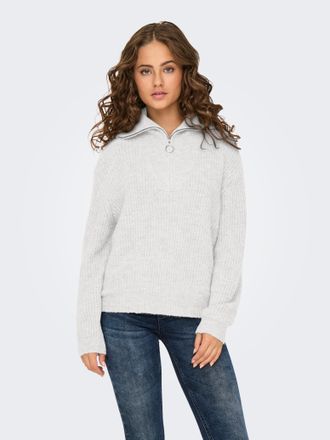 Only Strickpullover ONLY ONLBAKER L/S ZIP PULLOVER KNT NOOS, Damen, Gr. XL, weiss (cloud dancer), Strick, Obermaterial: 54% Polyacryl, 43% Nylon, 3% Wolle,