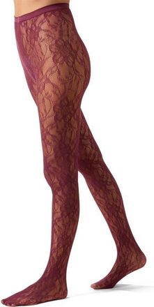 MeMoi Blooming Floral Net Tights in Burgundy at Nordstrom, Size Small