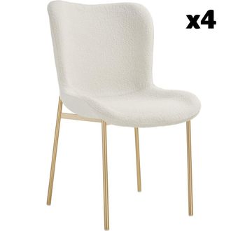 TecTake 4 sillas de comedor tejido boucl&eacute; 54 x 62 x 90 cm blanco/dorado