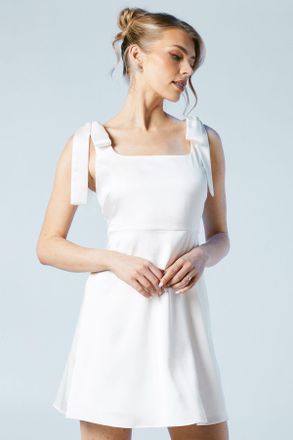 Oasis Womens Tie Shoulder Satin Bridal Mini Dress - White - Size 14 UK