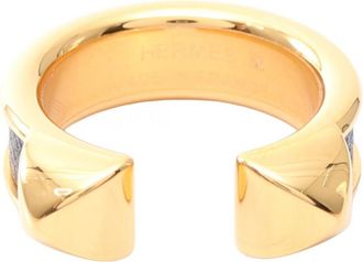 Herm&egrave;s Gold Black Leather Band Ring (Pre-Owned)