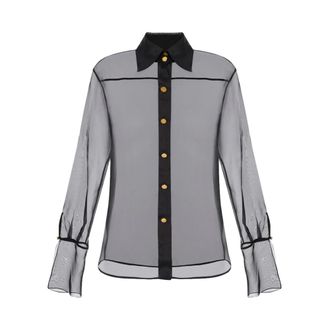 Elisabetta Franchi Shirts, female, Black, Size: XL Black Organza Shirt with Wide Sleeves