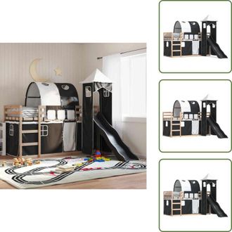 vidaXL The Living Store Letto a Castello con Scivolo e Tende Bianco e Nero 90x200 cm - Letto a castello per bambini