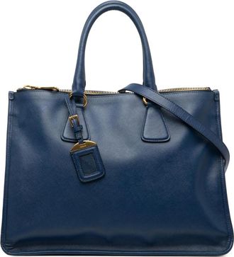 Prada Pre-owned Handbags, female, Blue, Size: ONE SIZE Pre-owned Structured Leather Tote Bag