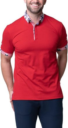 Maceoo Mozart Solid Ripple Red Piqu&eacute; Button-Down Polo at Nordstrom, Size 3