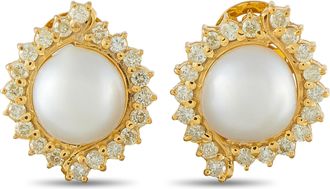 Luxury Bazaar 18K Yellow Gold 1.60ct Diamond and Pearl Cluster Earrings MF25-080726