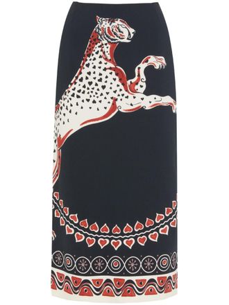 La DoubleJ Gattopardo-print pencil skirt - Black