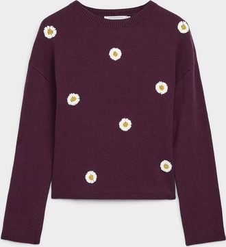 Contemporaine Womens Embroidered flowers boxy-fit sweater