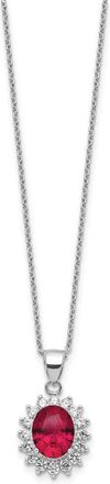 Diamond2Deal Sterling Silver Rhodium-plated Lab Created Ruby and CZ Oval Halo Pendant Necklace