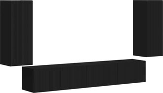 vidaXL Conjunto De Mueble De Tv 4 Uds. Negro Madera De Ingenier&iacute;a Vidaxl