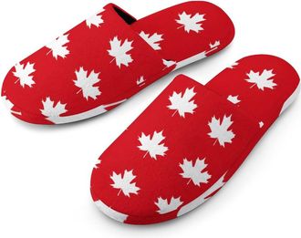 Generic Canadian Maple Canada Flag Mens Slippers Flannel Warm House Shoes with Rubber Anti-Slip Sole Slip On for Home Outdoor
