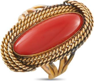 Luxury Bazaar Vintage 14K Yellow Gold Coral Cocktail Ring MF07-063026