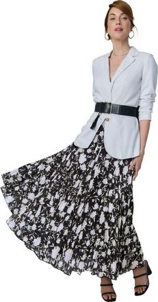 Jessica London Flowing Crinkled Maxi Skirt in Black Silhouette Floral at Nordstrom, Size 28