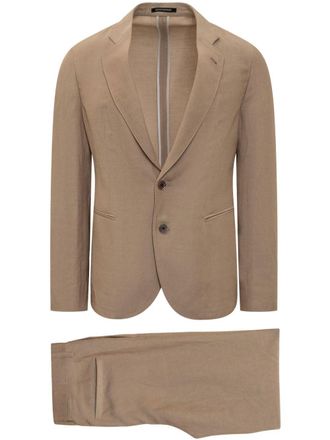Emporio Armani single-breasted suit - men - Linen/Flax/Acetate/Viscose/Polyester - 52 - Brown
