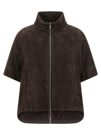 Moorer Womens Brown Wool Leather Jacket Clothing
