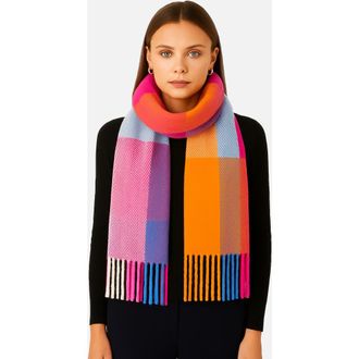 Yumi Herringbone Color Block Scarf in Blue at Nordstrom