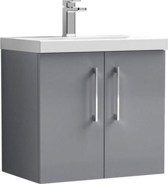 Nuie Nuie - Arno Wall Hung 2-Door Vanity Unit with Basin-1 600mm Wide - Satin Grey