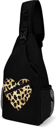 Generic Gold Leopard Skin Heart Mens Crossbody Chest Sling Bag for Travel Hiking Lightweight Shoulder Bags with Small Side
