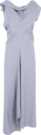 Victoria Beckham Geklede Midi Jurk met Draping - Dames - Casual kleedjes - Grijs - XS - Leer - Kleedjes