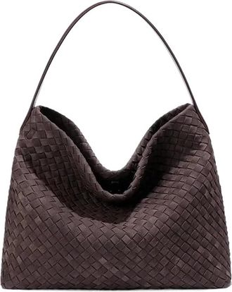 Generic Compatible For Large Capacity Womens Woven Suede Bucket Bag Underarm Shoulder Crossbody Soft Vintage Tote Polyester Lining(Chocolate)