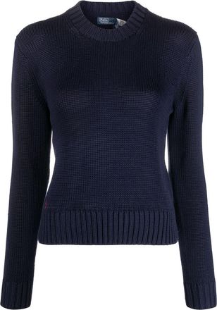 Polo Ralph Lauren logo-embroidered knitted jumper - women - Cotton - L - Blue