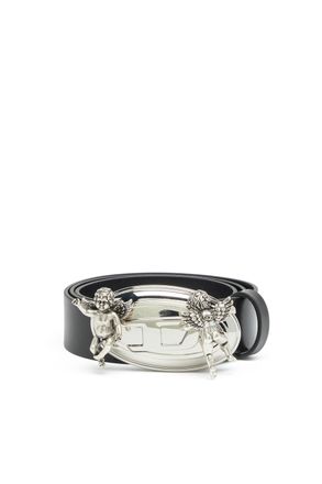 Diesel 3.5cm leather belt with cherub Oval D buckle - Belts - Woman - Black