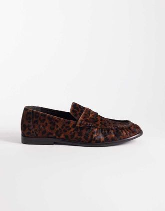 Asos Mocassini arricciati in cavallino con stampa leopardata-Multicolore