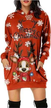Generic Jumper Dress for Women UK Christmas Jumper Dress Womens Oversized Sweatshirt Long Sleeve Crew Neck Hoodies Ladies Reindeer Printed Dresses Funny Party