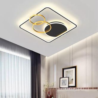 Trade Shop Trade Shop Traesio - Trade Shop - Plafoniera Led 55w Quadrato Con Cerchi Nero Oro Lampada Soffitto Luce 4000k 70890